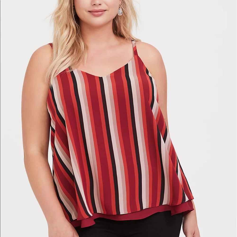 Torrid Plus Size 0X Red Multi Stripe Chiffon Double Layer Swing Tank‎